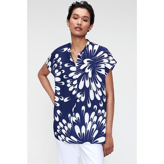 TRVL DRSS Printed Relaxed Top Royal Blue Maat: S | Blouses Outlet | Dames | Blauw