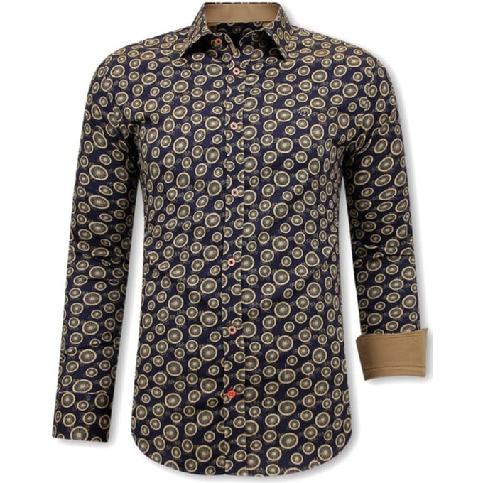 Luxe Satijn Overhemd Fiets Print - 3094 - Bruin