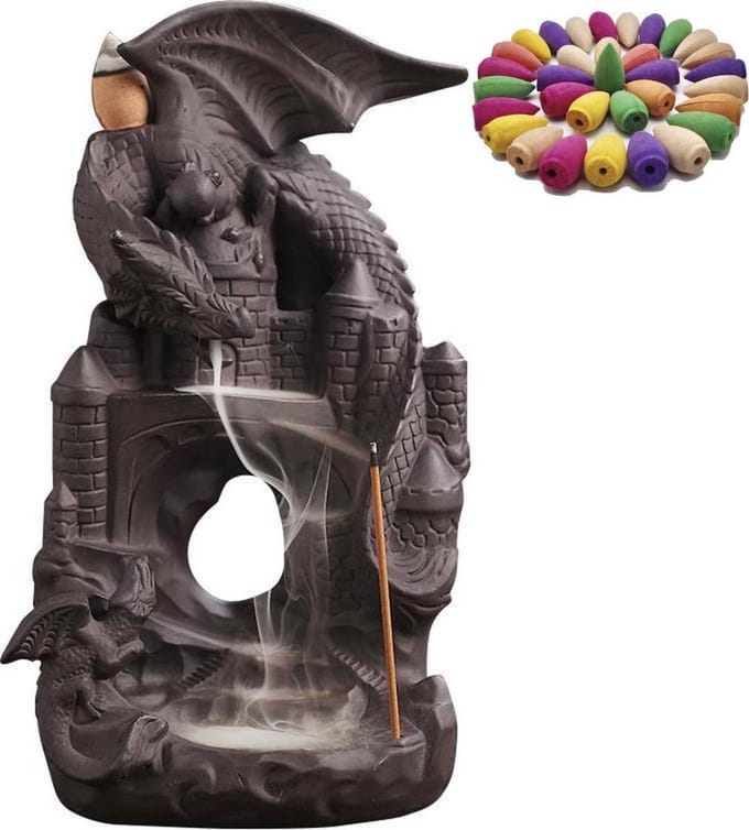 Winkrs - Wierookhouder - Draak Wierookbrander - Backflow Incense burner - Aromatherapie - Draak op Kasteel