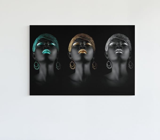 Canvas Schilderij - Vrouw - Goud - Zilver - Turkoois - 150x100x2 cm