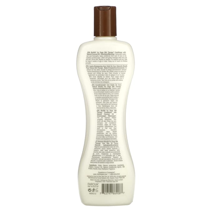 Biosilk, Silk Therapy, met Natuurlijke Kokosolie Conditioner, voor Honden, 12 fl oz (355 ml) white