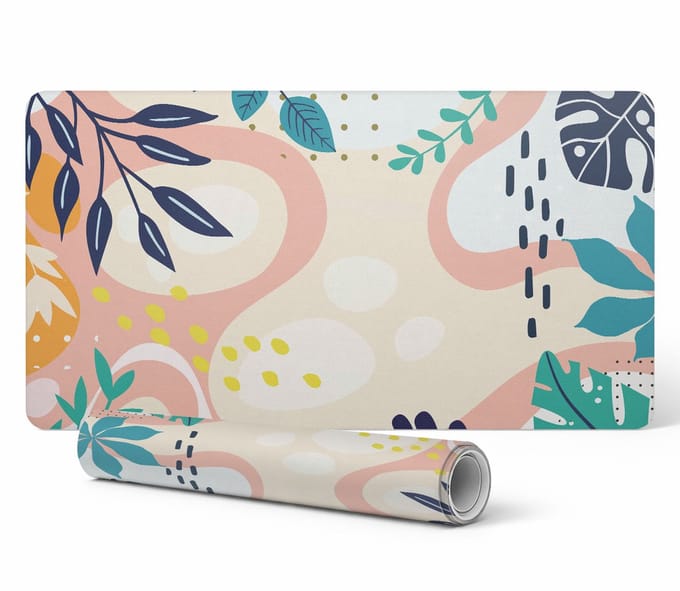 Duurzame antislip bureauonderlegger met bladeren en abstracte motieven, 90x45 cm