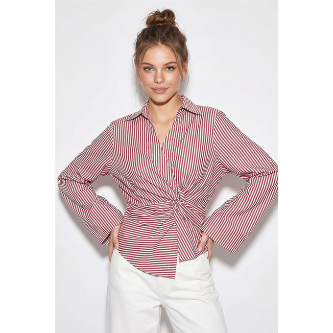 Getailleerde Gestreepte Poplin Overhemd Met Strikdetail