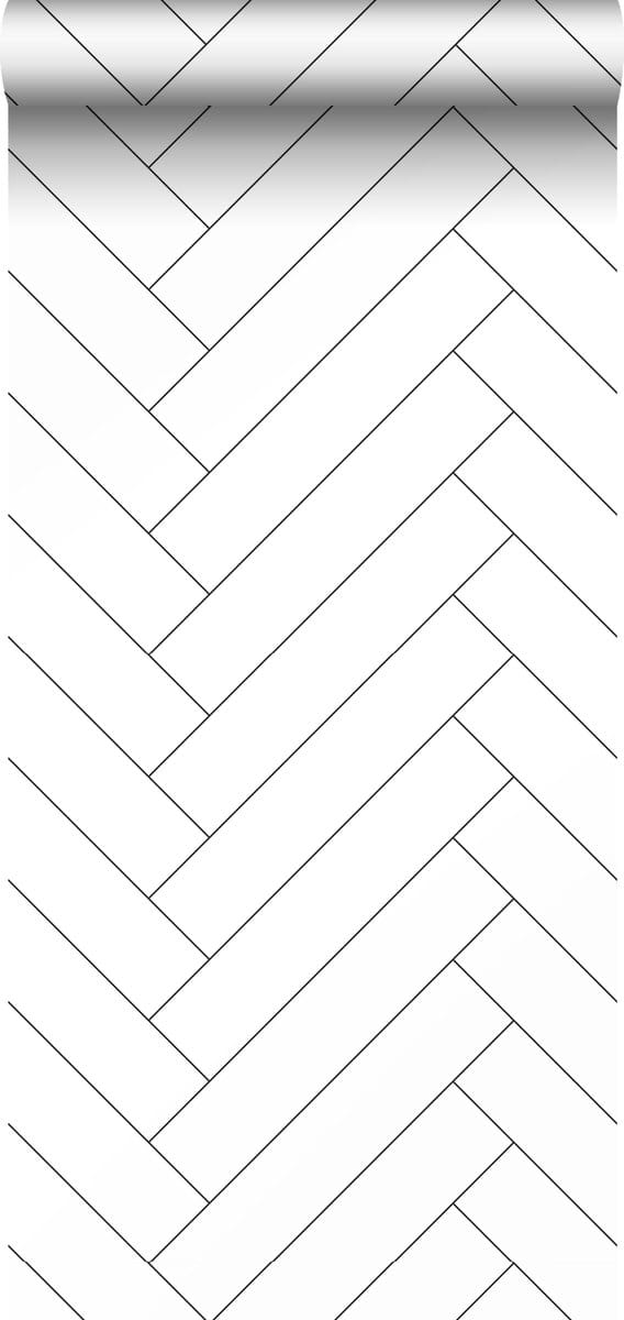 ESTAhome behang visgraat-motief zwart wit - 53 cm x 10.05 m - 139219