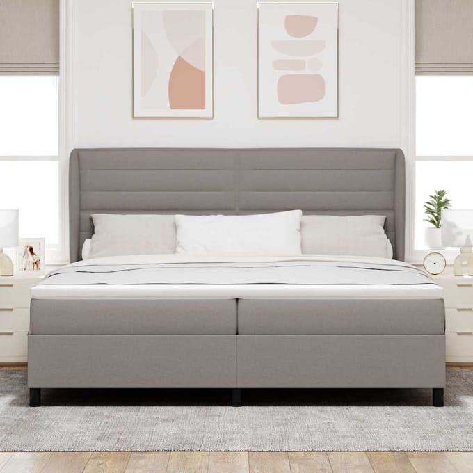 vidaXL - Boxspring - bed - met - hoofdeinde - Taupe - 200 - x - 200 - cm - Stof