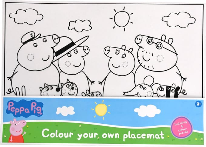 Kleur je eigen placemat Peppa Pig