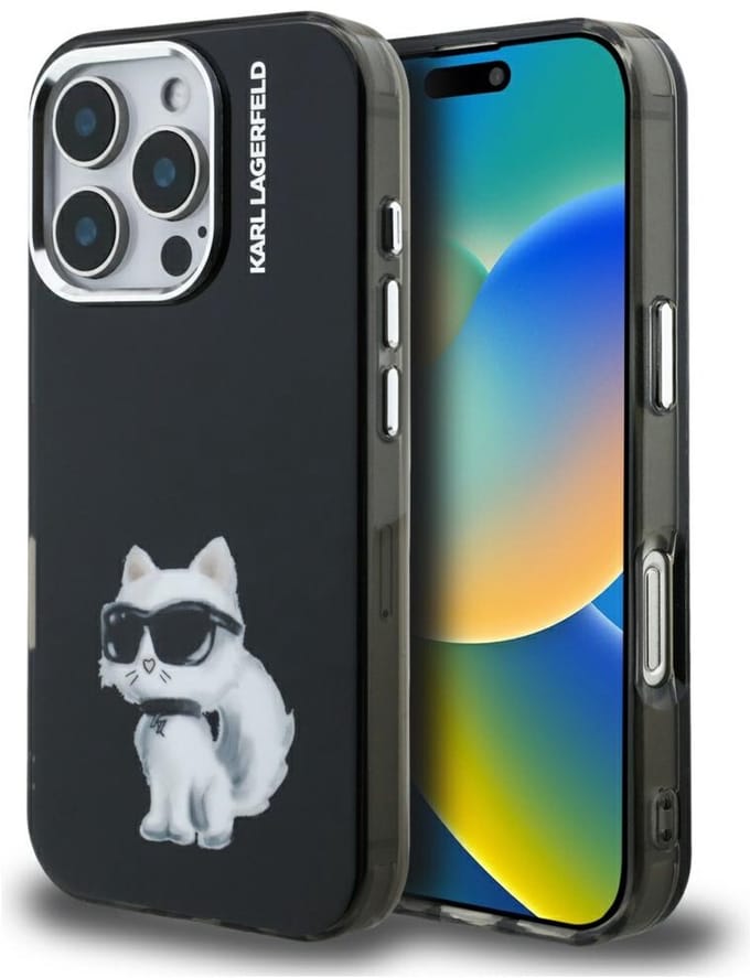 Karl Lagerfeld IML Aquarelle Choupette & Logo Case for iPhone 16 Pro Max - Black