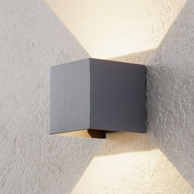 ORION LED buiten wandlamp Cube, antraciet, metaal, 10 cm, up/down