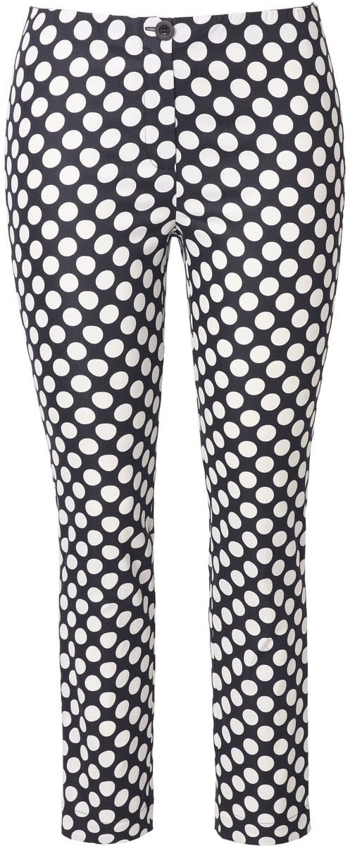 Ulla Popken - Dames - Broek stippen strakke pijp elastische tailleband - Zwart - Maat 48
