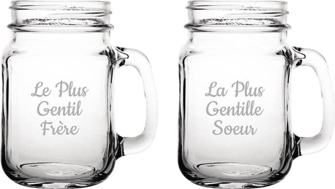 Drinkglas gegraveerd - 45cl - Le Plus Gentil Frère & La Plus Gentille Soeur