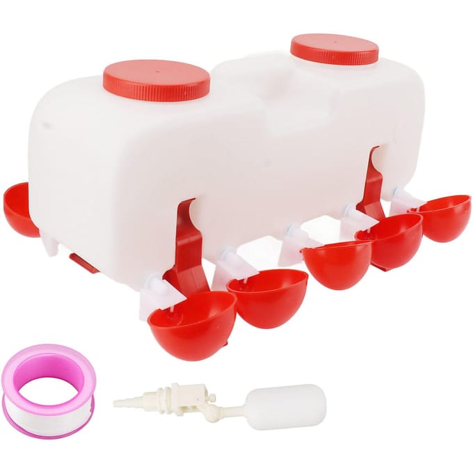 Automatische Kippendrinker 10L Grote Drinkbekers voor Pluimvee met 10 stuks Bakjes voor Eend Gans white