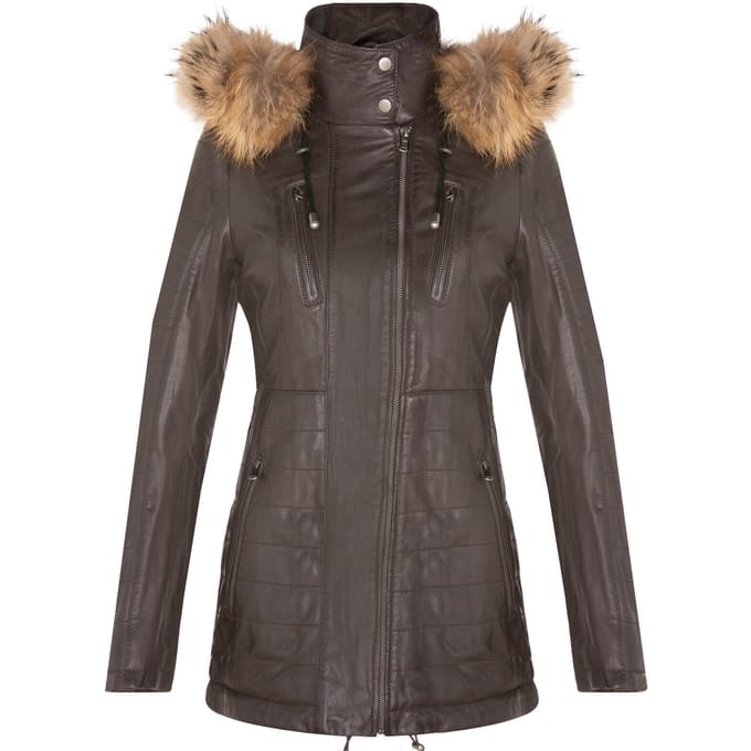 Dames slim fit leren parka-jas met capuchon-Northam