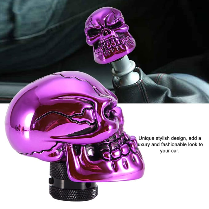 Skelet Schedel Hoofd Auto Gemodificeerde Versnellingspook Knop Stick Hendel Shifter Universeel Paars zwart