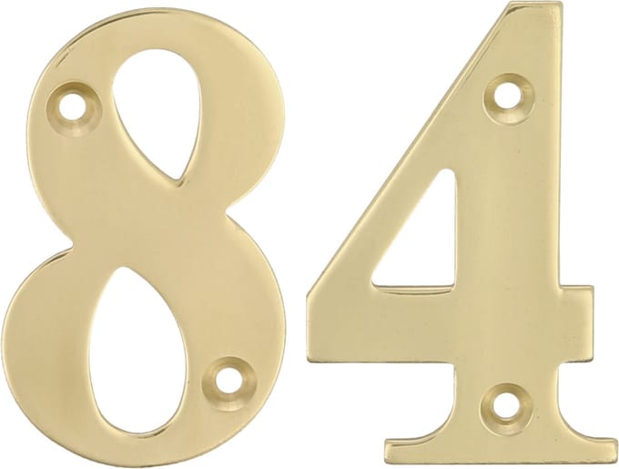 AMIG Huisnummer 84 - massief messing - 10cm - incl. bijpassende schroeven - gepolijst - goudkleur