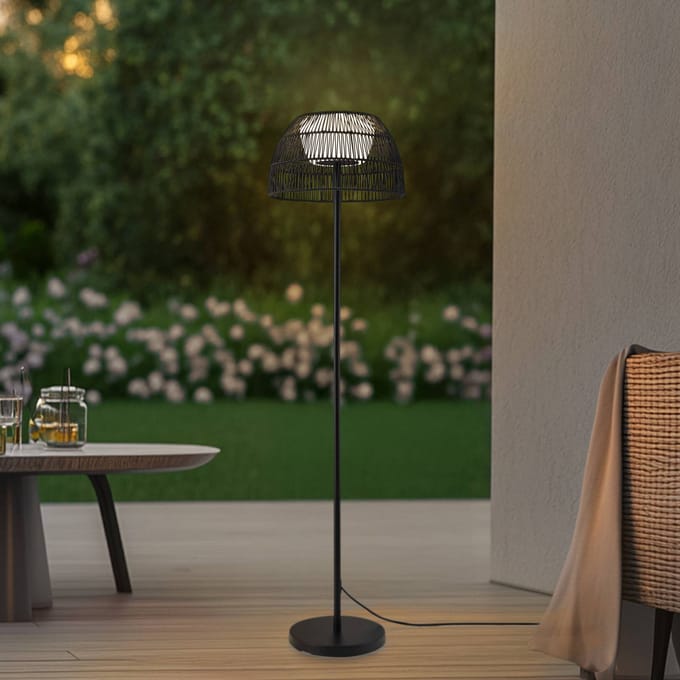 Lucande LED buiten vloerlamp Heribio, zwart, ijzer, 153 cm