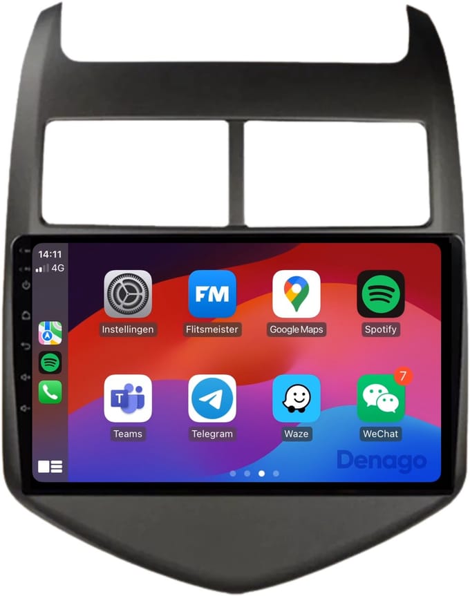 CarPlay autoradio geschikt voor Chevrolet Aveo (2011 t/m 2015) | 9 inch | Android 16 | Draadloos Apple CarPlay & Android Auto | 2GB + 32GB | QuadCore processor | Denago DNG-A129 | 2025 model | 2011 2012 2013 2014 2015 | Bluetooth & Wifi