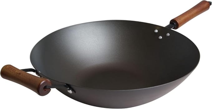 Koolstofstalen Wok 36 cm Voorgerijst Vlakke Bodem