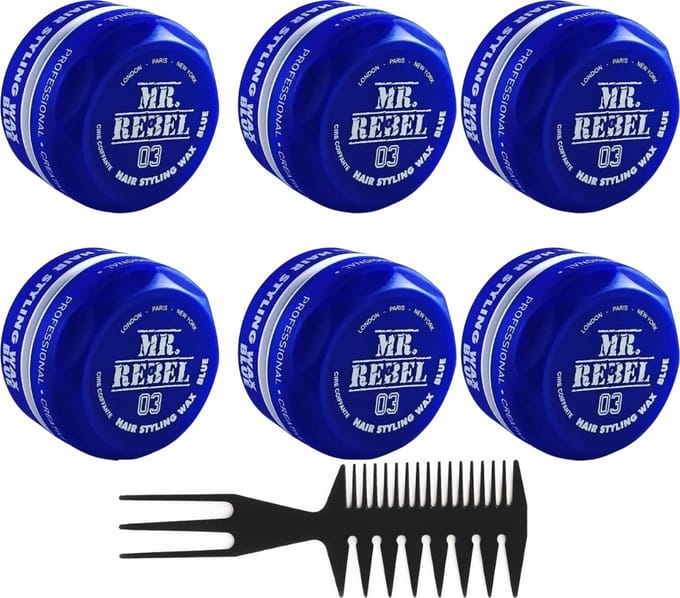 Mr.Rebel Haar Wax Mannen 03 Blauw 6 Stuks met een Styling Kam