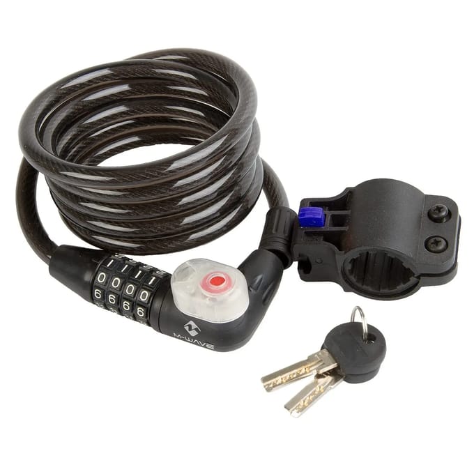 Spiraalkabelslot met combinatie met ledlampje en houder Messingschlager M-wave