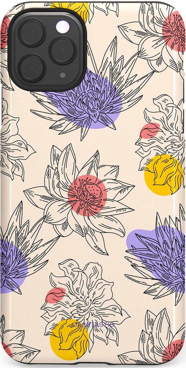 Casetastic hoesje geschikt voor Apple iPhone 11 Pro Max - Dubbellaagse bescherming - Bloemenschets - Fashion Case - Crème Zilver Lavendel