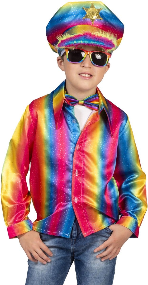 Disco shirt Stijn regenboogkleuren