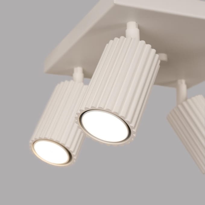 Plafondlamp KARBON 4 met geribbelde spots op compacte basis - Sollux Lighting - IP20 - Beige aluminium behuizing - 25 x 25 x 16.5 cm - 4 x GU10 LED, exclusief lichtbron - 4 x 10 W - Minimalistische plafondlamp voor woonkamer, slaapkamer en eetkamer