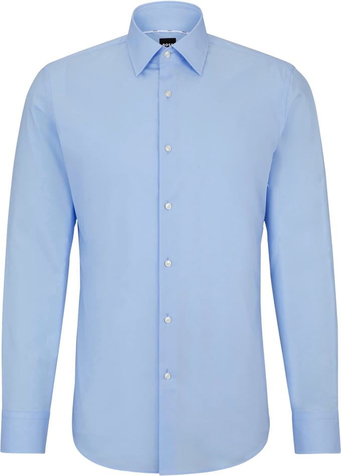 BOSS Hank-s slim fit overhemd - structuur - blauw - Strijkvriendelijk - Boordmaat: 41