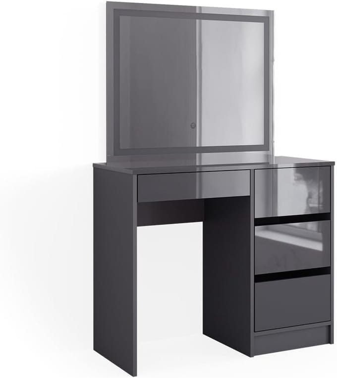 Kaptafel set - Make-up tafel - Make-up styling - Met LED spiegel - 90 cm breed - Antraciet hoogglans