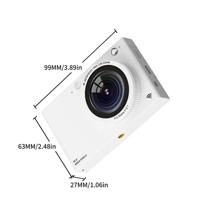 Caméra numérique portable 4K CCD Caméra vidéo numérique WiFi 64MP Écran IPS 2,83 pouces Manuel/Auto noir