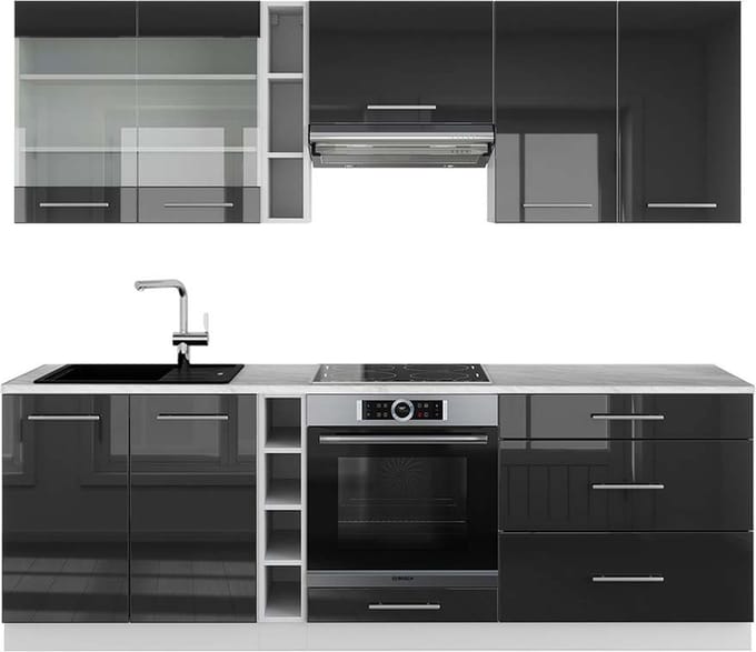 Vicco Fame-Line Complete keukeneenheid – 235 cm, WB Marmer Antraciet hoogglans/wit