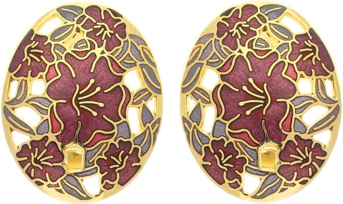 Behave - Oorclips dames - bloemmotief - paars - 3 cm