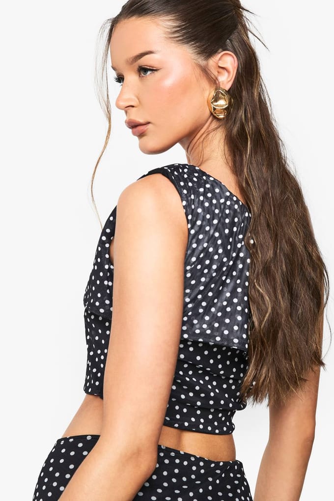 boohoo Dames Polka Dot Mesh Off Shoulder Top | Black | Maat: 12