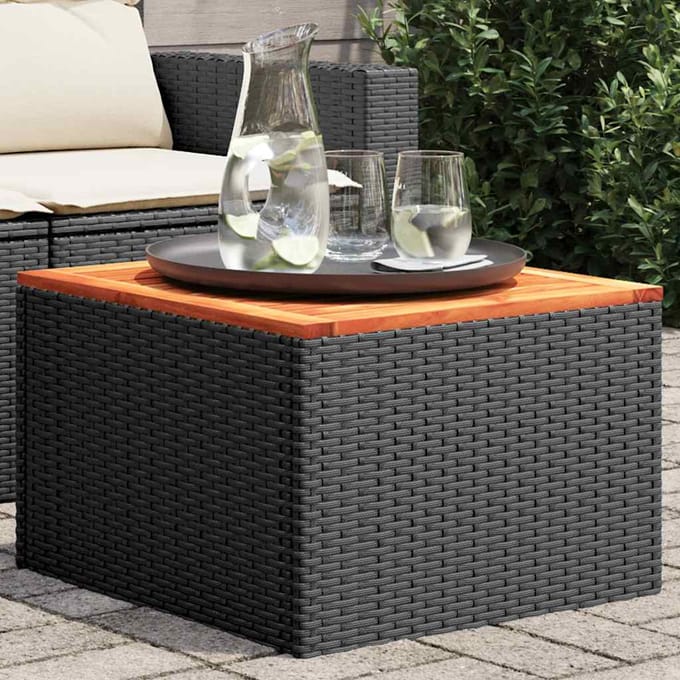 vidaXL - Tuintafel - zwart - 55x55x37 - cm - poly - rattan - en - acaciahout