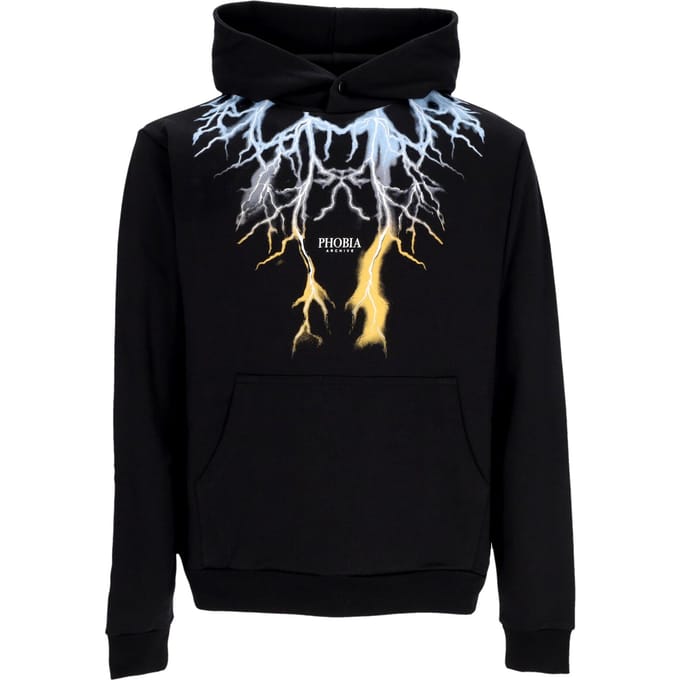 Lichtgewicht herensweatshirt met capuchon, tweekleurige bliksemprint, capuchon zwart