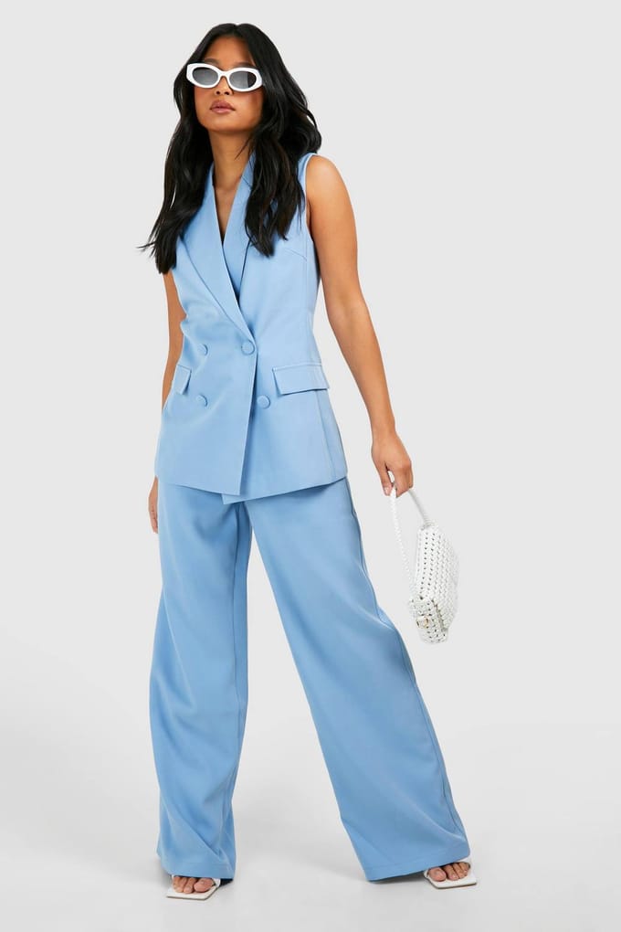 boohoo Dames Petite mouwloze blazer | Pale Blue | Maat: 8