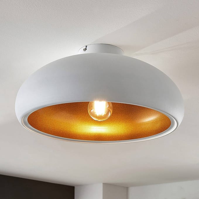 Lindby - plafondlamp - 1licht - Metaal - H: 17.4 cm - E27 - wit, goud