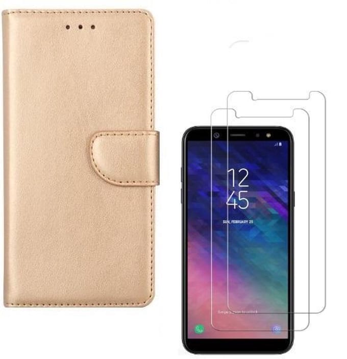 hoesje Geschikt voor: Samsung Galaxy A6 + Plus 2018 Portemonnee Goud met 2 stuks Glas Screen protector