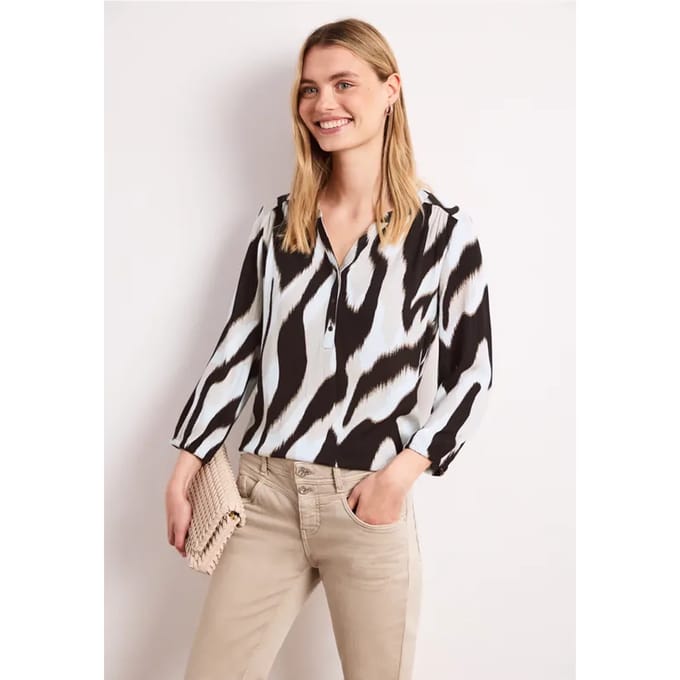 Shirt met gespleten hals en structuurmix
