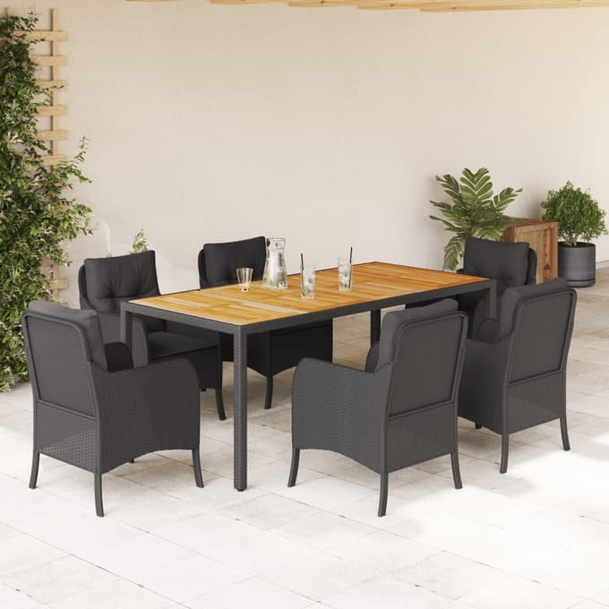 vidaXL - 7-delige - Tuinset - met - kussens - poly - rattan - zwart