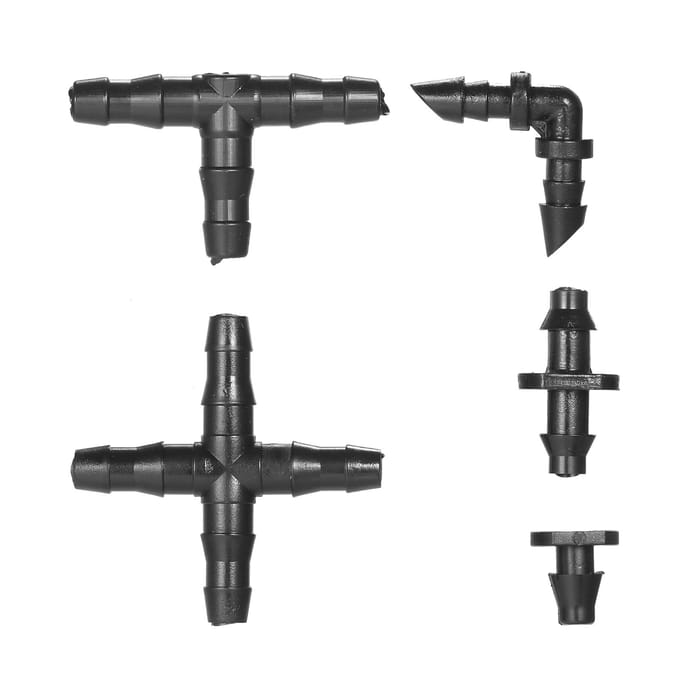 Kit de raccords d'irrigation goutte à goutte, 250 pièces, connecteurs barbelés compatibles avec de l'eau de 1/4 pouces 200pcs noir