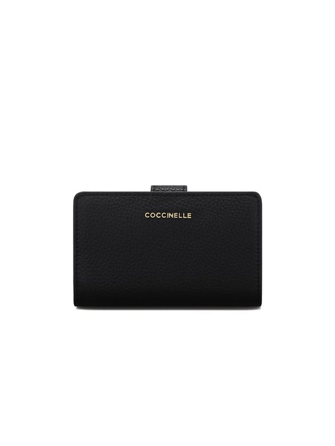 COCCINELLE Leren portemonnee Metallic Soft Mini Wallet Grained Leather Noir zwart