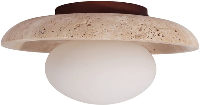 Kosilum - Jio - Plafondlamp - Beige, wit en hout - Steen, glas en hout