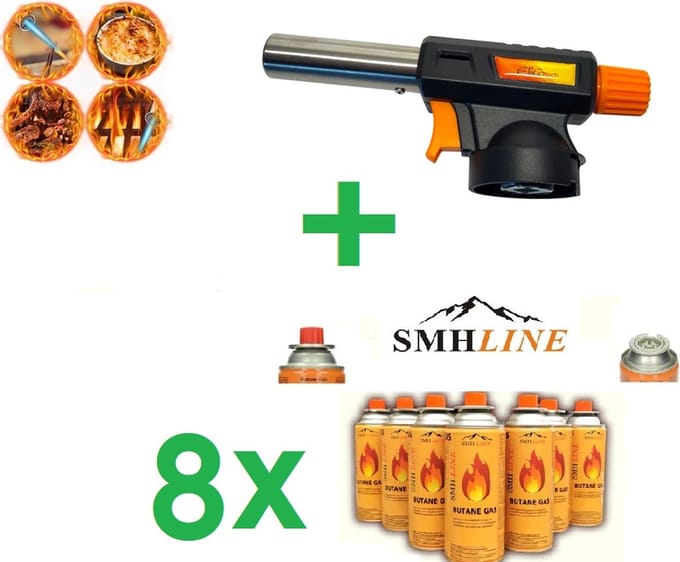 SMH LINE® Gasbrander - Creme Brulee Brander - keukenbrander - Incl. 8x Gasflessen