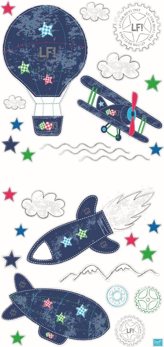 Lief! - Muurstickers - Vliegtuig - Blauw - 30 x 62cm