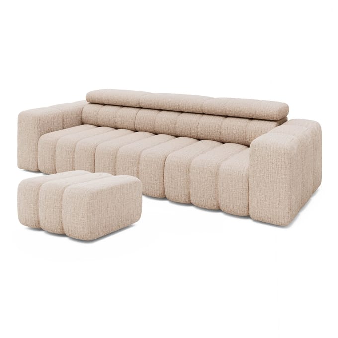 MASSIVMOEBEL24.DE 3-zitsbank beige 100% polyester 289x113x78 cm SOFAS deels gemonteerd