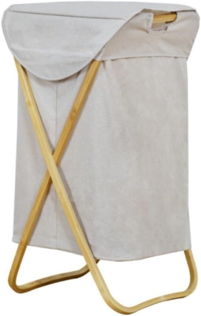 Wasmand - Wasbox Kledingmand - Ruimte Opruimen - Opvouwbaar X-frame - 39x39x70cm - Beige