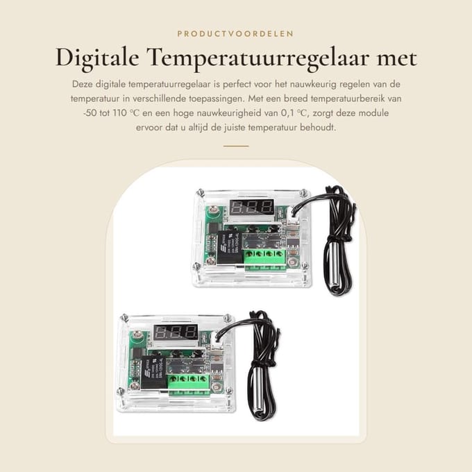 Dailygoods- Temperatuurregelaar Digitale Module - Temperatuurmeter - NTC Sensor - Schakelaar - Behuizing - Resolutie 0,1 ℃ - Thermostaat