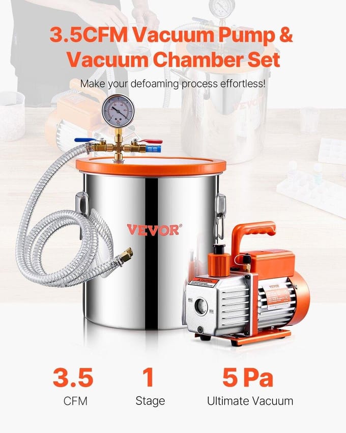 5 Gallon Vacuümkamer 3.5CFM Enkelfasige Pomp Ontgassingkamer Kit