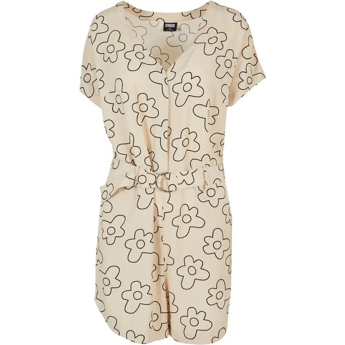 Urban Classics - Short viscose belt Playsuit - L - Creme/Zwart