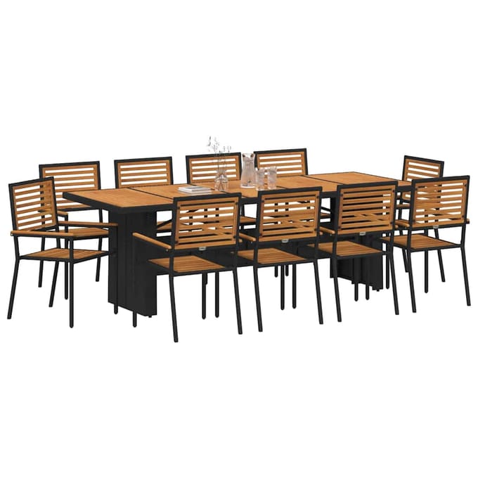vidaXL - Tuin - Eettafel - Set - 11 - st - Zwart - en - Bruin - poly - rattan